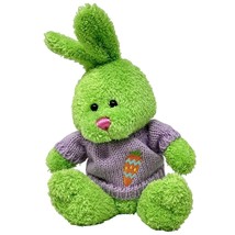 Walmart Vintage Green Bunny Rabbit Plush Purple Sweater Embroidered Carrot 8 In - £11.06 GBP