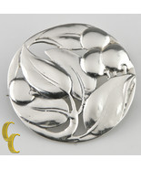 Sterling Silber Runde Ziselieren Brosche W / Blätter Und Beeren - $131.98
