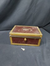 Antique Yale Lockbox Lock Document Papers Ephemera Box Brown Gold Original Key - £29.40 GBP