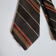 Vintage Brown Striped Tie 100% Polyester Necktie 3.5&quot; x 56&quot; - £6.03 GBP
