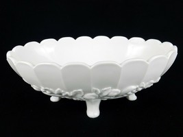 Indiana Glass Footed Centerpiece Bowl, Milk Glass,Verlys 3D, Fruit Garland Art,  - £19.54 GBP