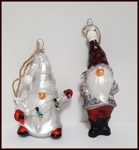 NEW RARE Pottery Barn Set of 2 Mercury Glass Gnome Christmas Ornaments - £25.51 GBP