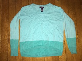 ! GAP Kids aqua blue color block crew neck knit Sweater Medium 8 - 9 - £9.40 GBP
