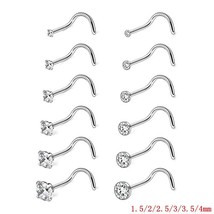 ZS 4-12pcs/lot Round CZ Crystal Nose Stud Set 20g Stainless Steel Nose Retainers - £10.50 GBP