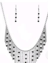 Harlem Hideaway Black Tassel Paparazzi Necklace and Earring Set - £4.40 GBP