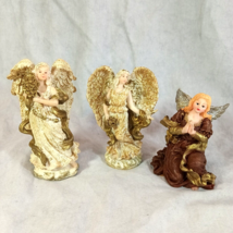 Lot Of 3 Angel Figurines Gold White Glitter Floral Christmas, K&#39;s Collectibles - £12.52 GBP