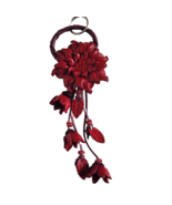 Red Large Leather Flower Key Chain Purse Charm Hand Crafted Floral Tasse... - $34.54 CAD