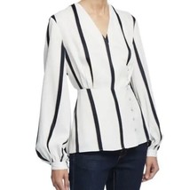 Equipment Femme Alaine Wrap Bishop Sleeve Striped Blouse White Navy Size XL - £29.31 GBP