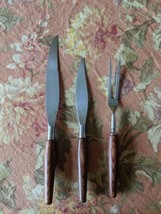 MCM Mode Danish Sheffield Carving Set Serving Meat Fork Serrated Knives Teak  - £9.90 GBP