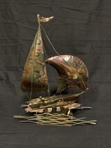Vintage Tin Sailboat Pirate Ship Music Box Nautical Ocean Sea Sails Test... - $49.50