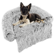 White Plush Calming Dog Couch Bed with Anti-Slip Bottom-M - Color: White... - $89.99