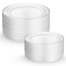 60 Piece Plastic Wedding Party Plates White Silver Rim, 30 Premium 10.25 Inch Di - £31.16 GBP