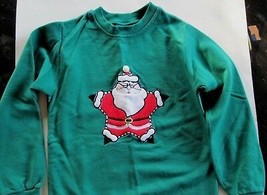 Kaboom! Christmas Green Sweatshirt with Santa Claus Child Small Cotton NWT - £12.65 GBP