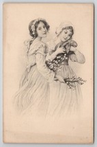 M Munk Beautiful Girls With Bunny Rabbit c1910 Sketch Style Postcard A37 - £14.34 GBP