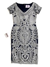 JS Collections Cocktail Dress Soutache &amp; Mesh Cocktail Cloud Navy Mini SZ 6 New - $119.00