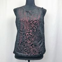 Delicates Medium Velvet Sheer Lined Black Rose Red Sleeveless Blouse - $11.10