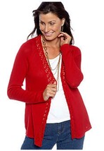 Kim Rogers Large Crocheted Embellished Front &amp; Back L/S Sweater Red MSRP... - £13.96 GBP