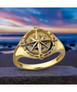Polished Gold Compass Ring for Women 10K or 14K Yellow Gold - $397.87 CAD+
