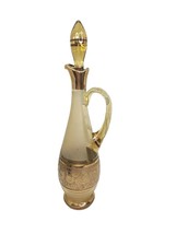 Vintage Bohemian Crystal Decanter Stopper Frosted Amber Gold Trim 14.5&quot; - £23.55 GBP