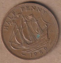 1959 British UK Half Penny coin Rest in peace Queen Elizabeth II Age 64 ... - $2.59