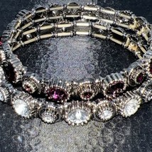 Beautiful Pair Of Sturdy Well Made Stretch Bracelets Purple and Clr Glass Stones - £34.36 GBP