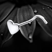 925 Sterling Silver Large Plain Polished Heart Nose Stud Screw Pin Minim... - $8.81