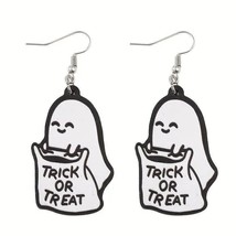 Silver Halloween Wood Ghost Earrings Trick or Treater - £9.49 GBP