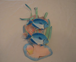 Metal Ocean Wall Art Pastel Fish and Seaweed Vacation Home Decoration Pre-owned - £16.45 GBP