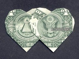 Dollar Origami DOUBLE HEARTS Made with REAL MONEY Handmade Cash Art Gift... - $14.95+
