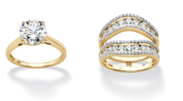 Princess Cz Wedding Gp 2 Piece Ring Set 18K Gold Sterling Silver 6 7 8 9 10 - £315.18 GBP