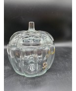Vintage Anchor Hocking Clear Glass Pumpkin Candy Cookie Jar With Lid - $16.95