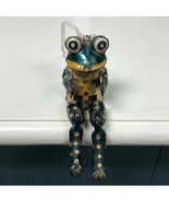 Painted metal 6” JOINTED legs GOOD LUCK green FROG cloisonné look ornament - $37.03