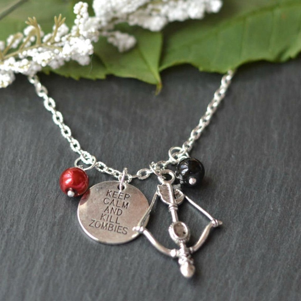 KEEP CALM AND KILL ZOMBIES NECKLACE Crossbow Charm Pendant Walking Dead ... - $3.95