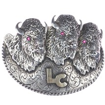 Large 10k/Sterling 1970&#39;s Glad Hand Buffalo belt buckle LC Initials - $796.95