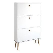 Modern White Pine Shoe Storage Cabinet Organiser 3 Tier Folding Flip Doors Unit - £147.54 GBP