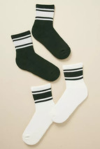 New Set 2 Anthropologie Set Of Two Athletic Crew Socks BLACK/WHITE - £13.28 GBP