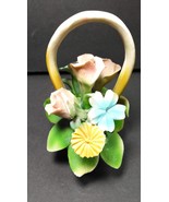 Vintage Capodimonte Nuova Flower Basket with Twisted Handle 4” Roses Plu... - €17,95 EUR