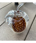 Vintage 4” Murano Style Glass Paper Weight Amber Clear Apple Controlled ... - $19.24 CAD