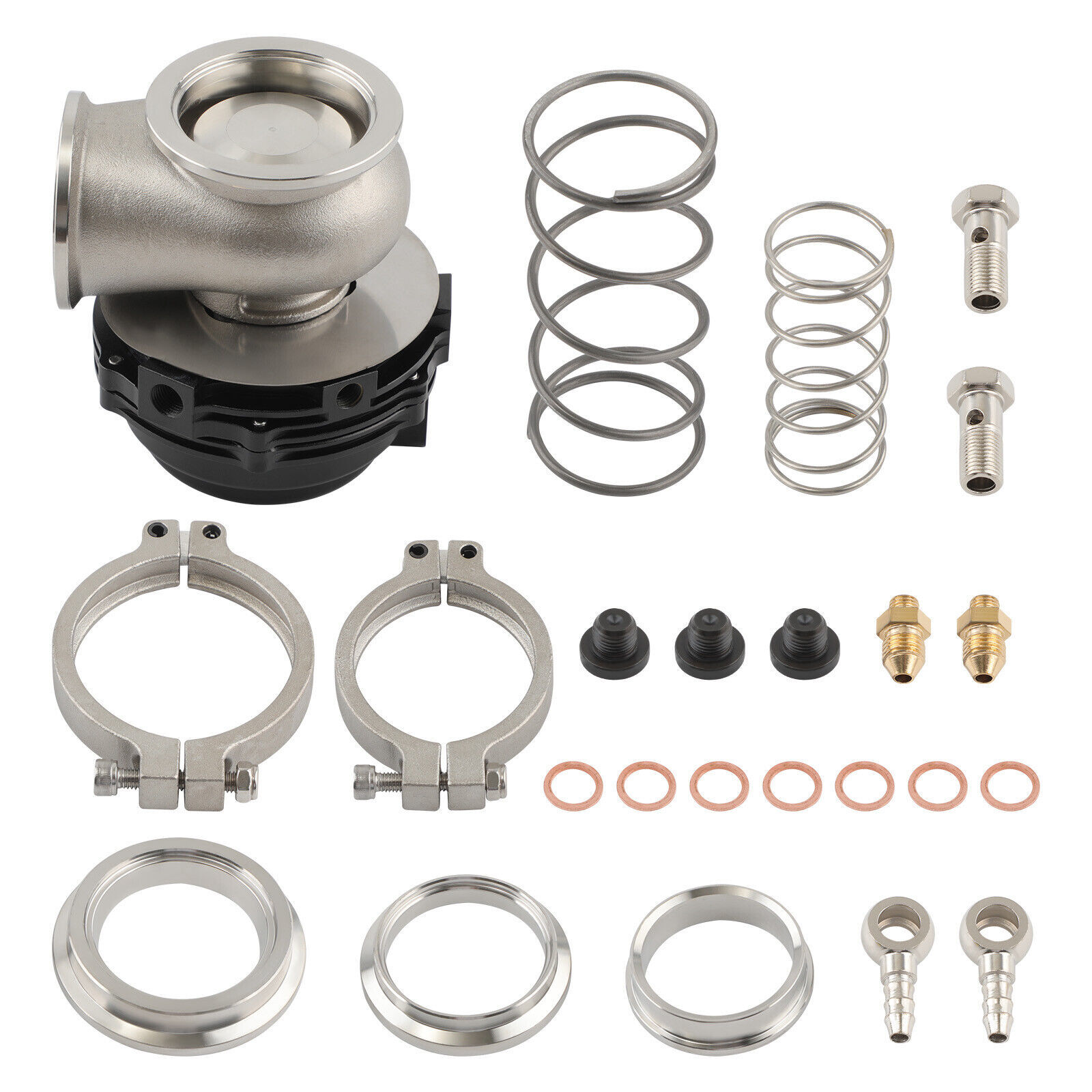 44mm Turbo Exhaust Manifold External V-band Wastegate + Dump Pipe Valve Ring New