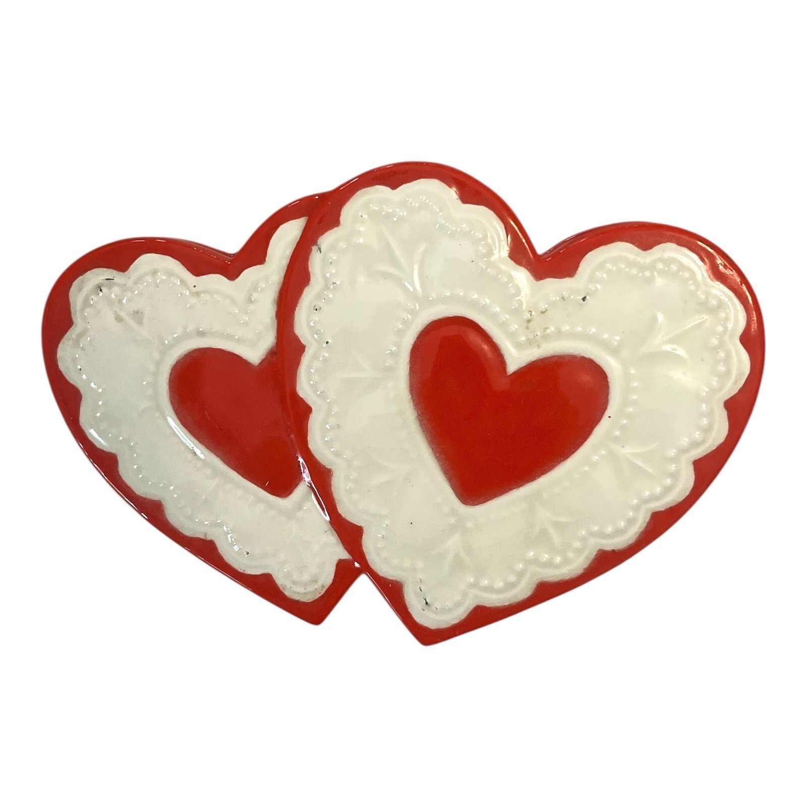 Vintage Double Heart Ceramic Trinket Box | Red &amp; White | 1990s Valentine... - $20.00