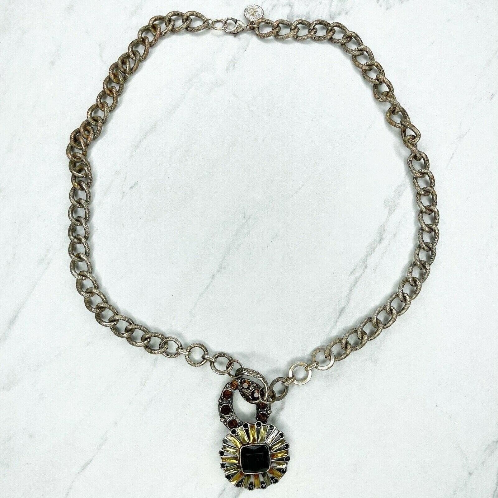 Jessica Simpson Silver Tone Rhinestone Pendant Chain Link Necklace - $6.92