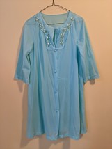 Vtg 70’s Flair Lingerie Blue Sheer Nylon Peignoir Robe Size Small Embroidered - £17.15 GBP