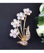 2 pc Flower AB Stone &amp; Clear white Rhinestone Brooch Pin Gold plated B45... - £8.00 GBP