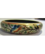 Vintage HAND PAINTED   WOODEN BANGLE BRACELET  Birds / branches  - £19.58 GBP
