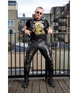 Men's Black Cowhide Genuine Leather Custom Size Jeans Thigh fit Luxury Pant  - $121.74