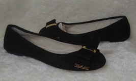 Michael Kors Kiera Bow MK Black Suede Ballet Flat Shoes Women Size US 6 - $29.60