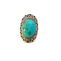 Vintage Signed DTR Sterling Oval Turquoise Stone Wide Dome Statement Ring size 5 - £51.42 GBP