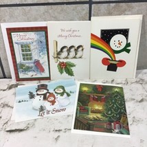 Vintage Holiday Christmas Cards Assorted Lot Of 5 Snowmen Sled Holly Ber... - $14.84