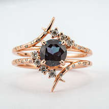 Round Lab Alexandrite Statement Ring With Moissanite Rose Gold Ring - $300.00+