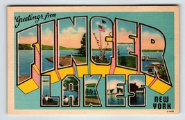 Greetings From Finger Lakes New York Large Letter Linen Postcard Vintage WM Jubb - £10.70 GBP